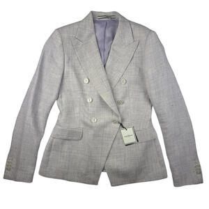Tagliatore Double-Breasted Linen Wool Blend Blazer Purple Beige Size 42 IT 6 US